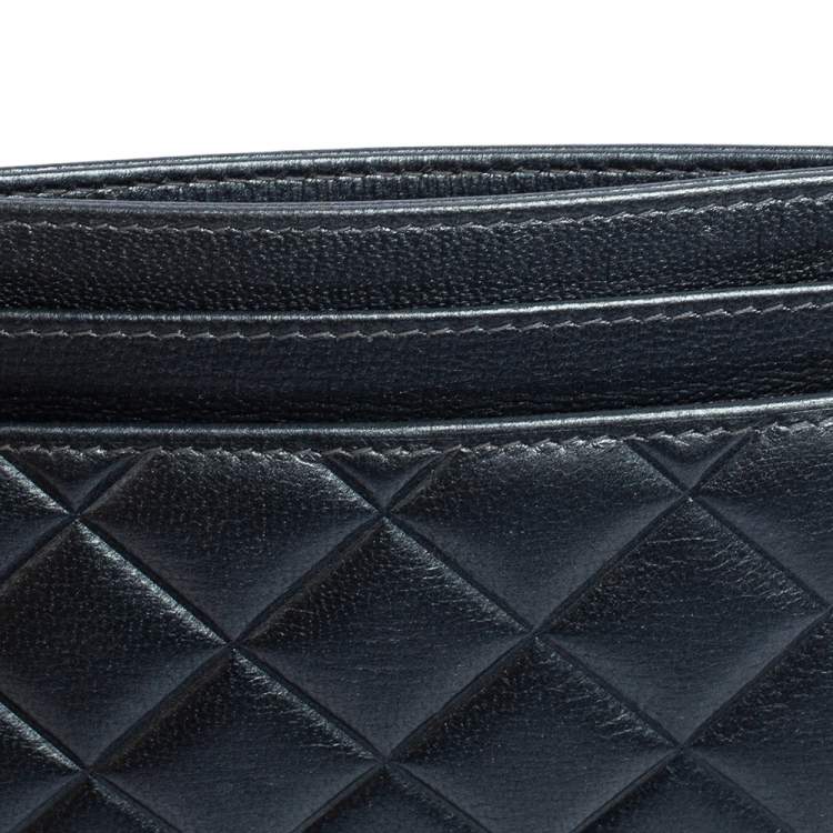 Pre Owned Chanel Metallic Grey Quilted Leather CC Card holder 