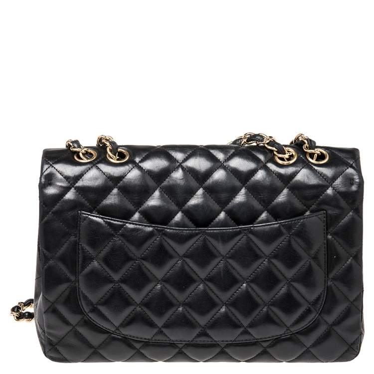 Pre Owned Chanel Black Quilted Lambskin Leather Jumbo Classic Single Flap Bag