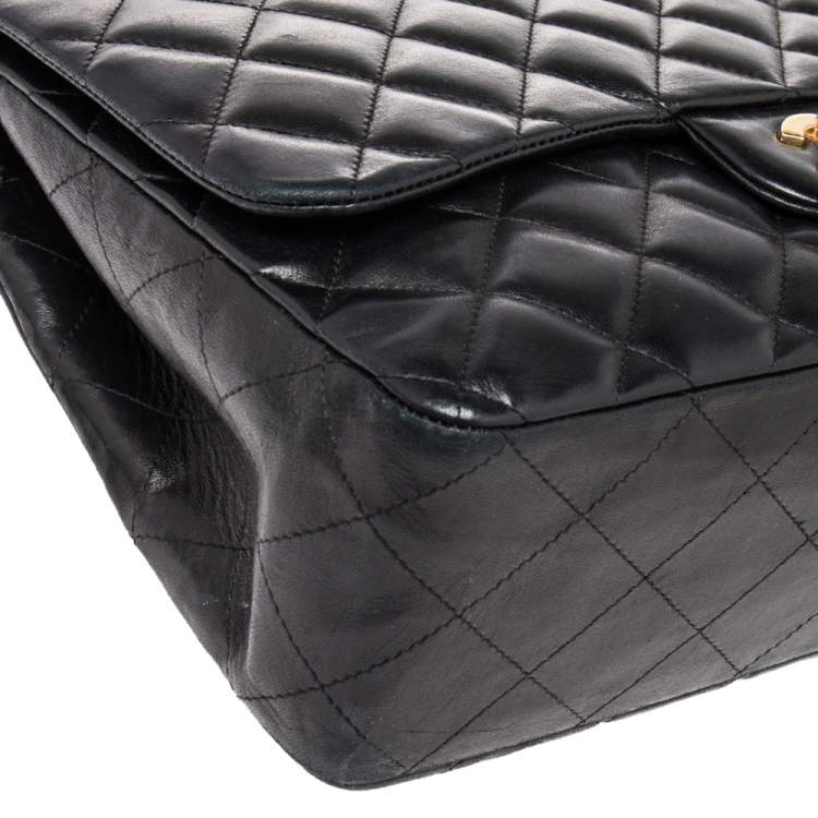 Pre Owned Chanel Black Quilted Lambskin Leather Jumbo Classic Single Flap Bag