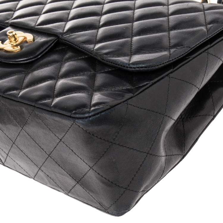 Pre Owned Chanel Black Quilted Lambskin Leather Jumbo Classic Single Flap Bag