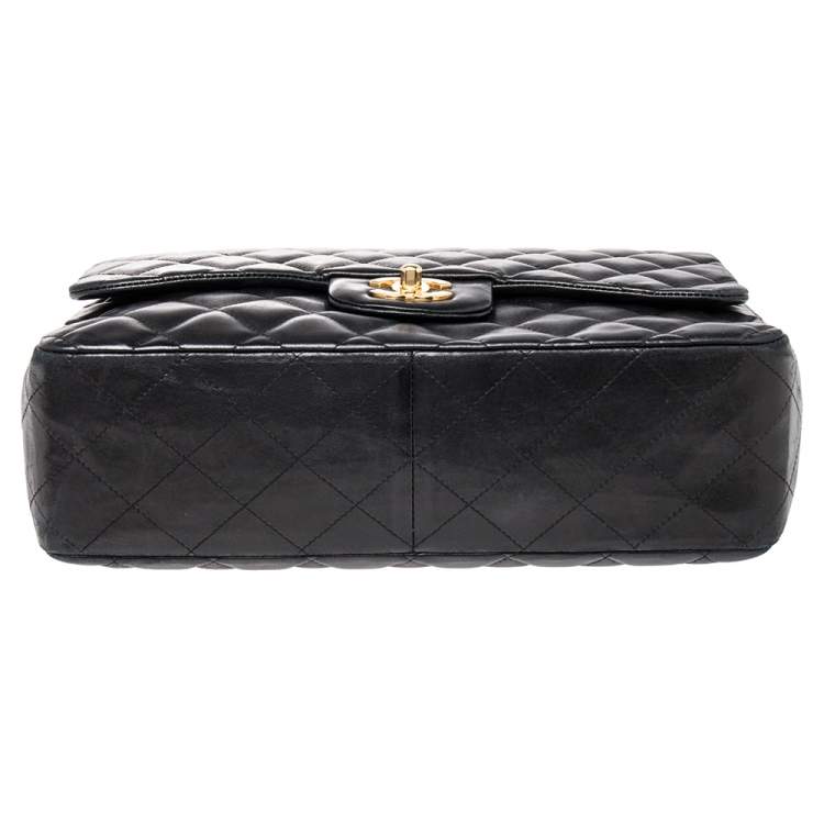 Pre Owned Chanel Black Quilted Lambskin Leather Jumbo Classic Single Flap Bag