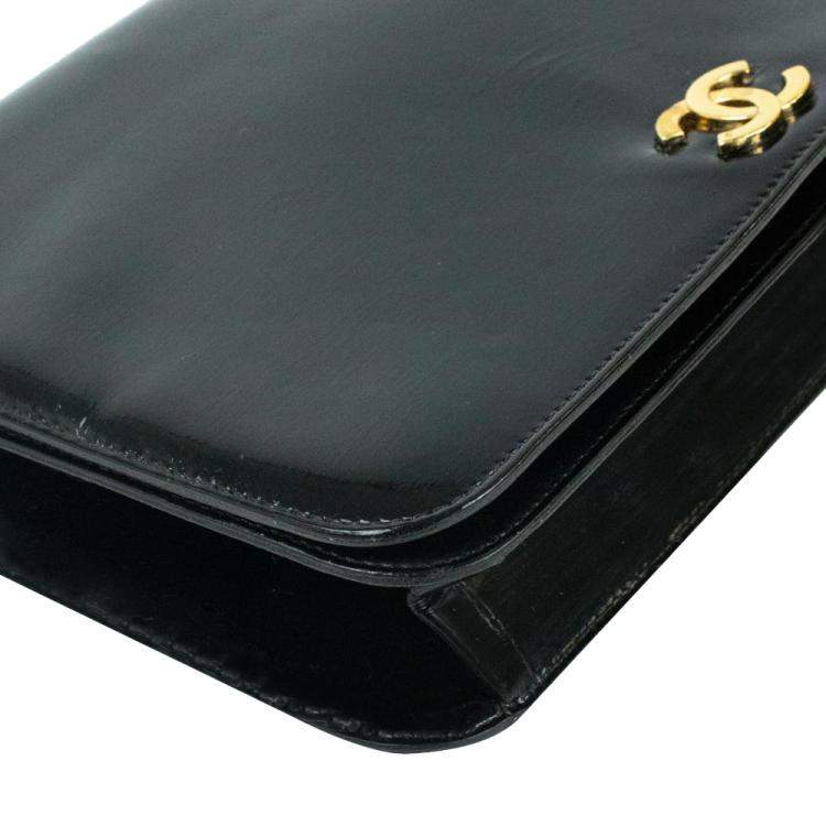 Pre Owned Chanel Black Patent Leather Vintage Flap Bag