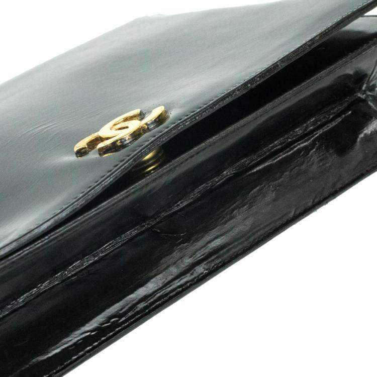 Pre Owned Chanel Black Patent Leather Vintage Flap Bag
