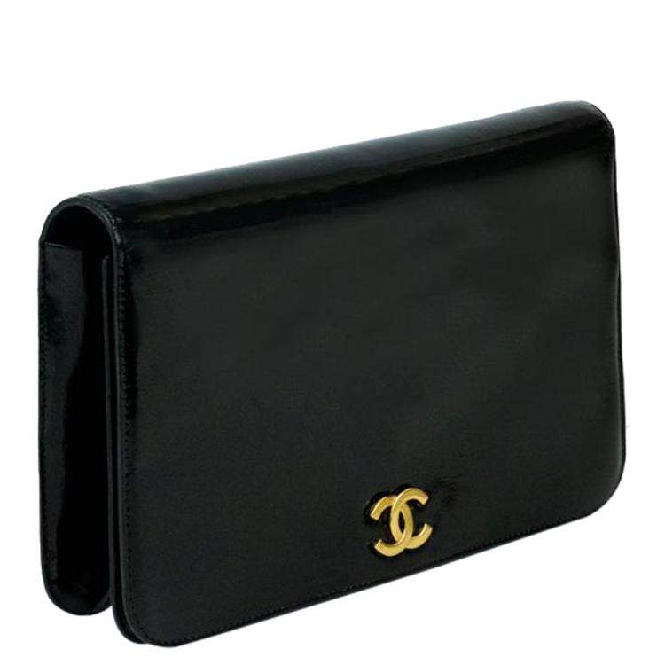 Pre Owned Chanel Black Patent Leather Vintage Flap Bag