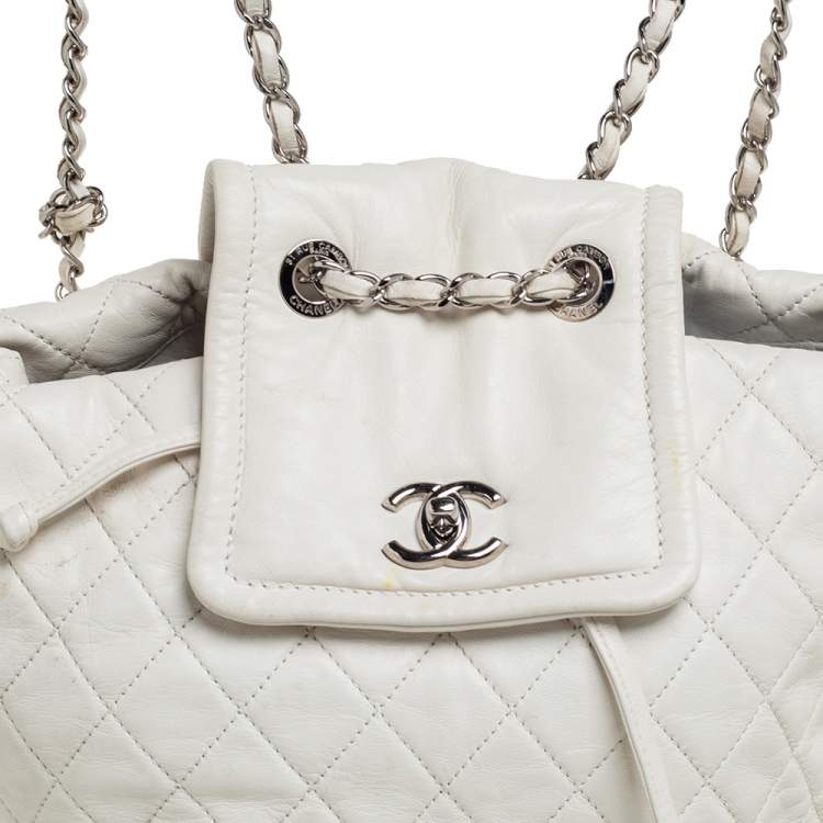Pre Owned Chanel White Quilted Leather Paris-Shanghai Beijing 2 in 1 Backpack