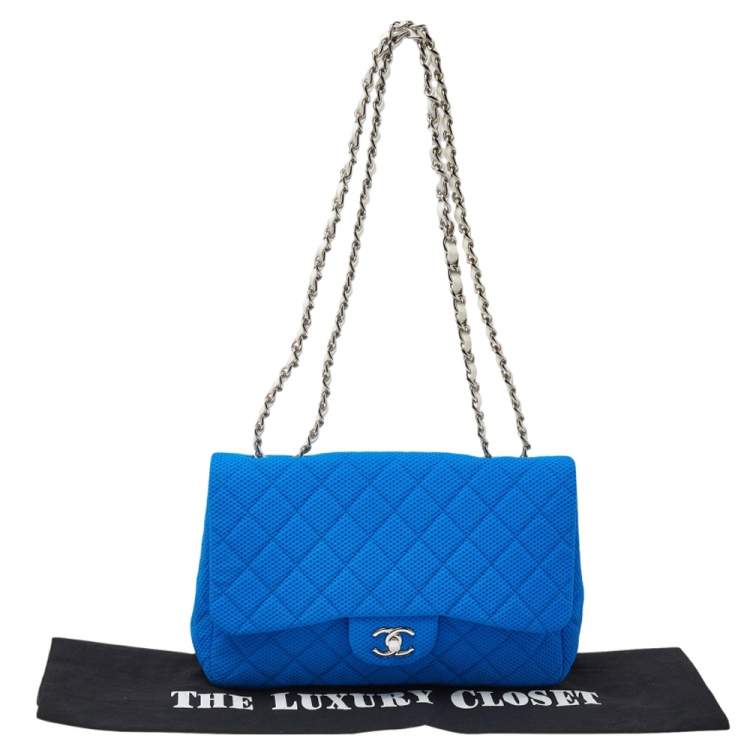 Pre Owned Chanel Blue Perforated Quilted Fabric Medium Classic Single Flap Bag