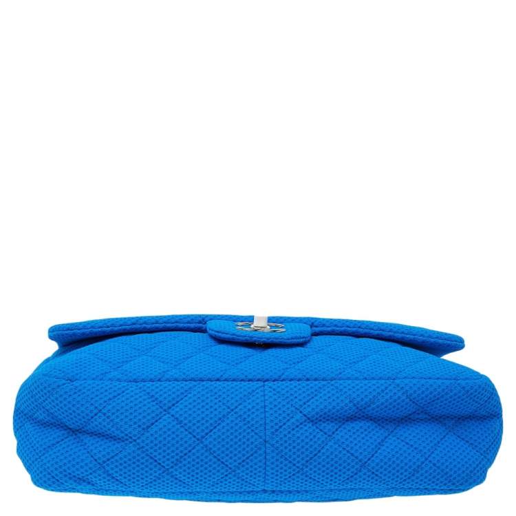 Pre Owned Chanel Blue Perforated Quilted Fabric Medium Classic Single Flap Bag