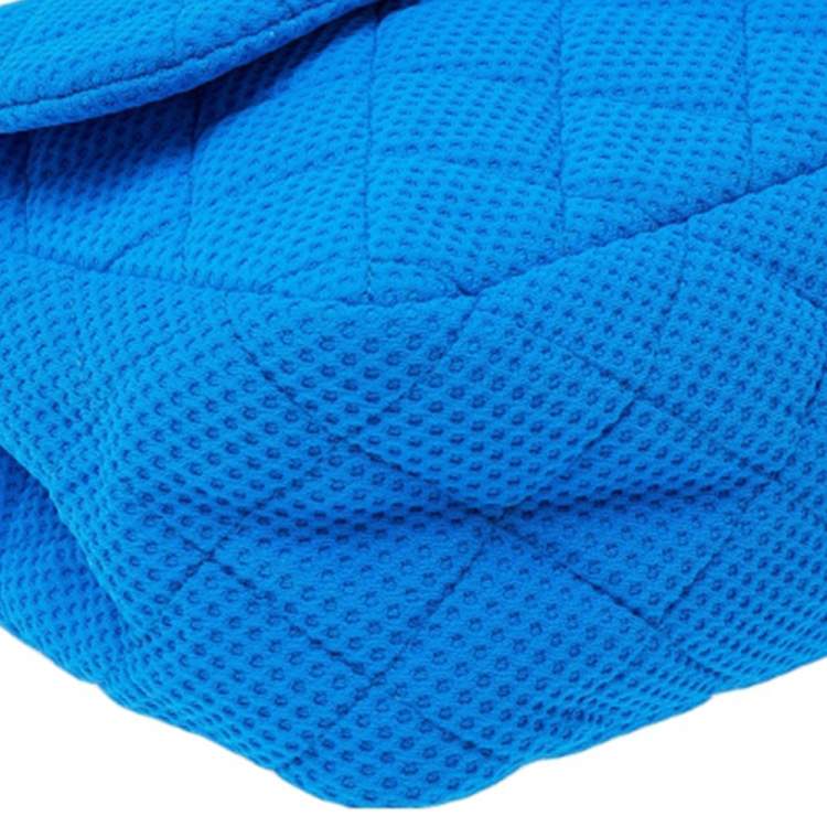Pre Owned Chanel Blue Perforated Quilted Fabric Medium Classic Single Flap Bag
