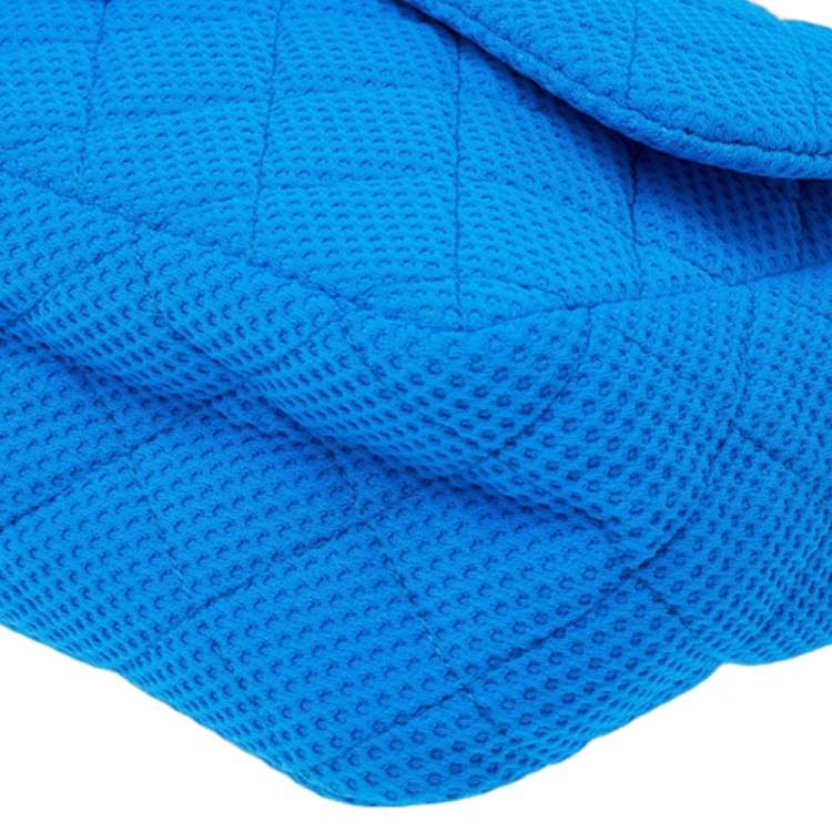 Pre Owned Chanel Blue Perforated Quilted Fabric Medium Classic Single Flap Bag
