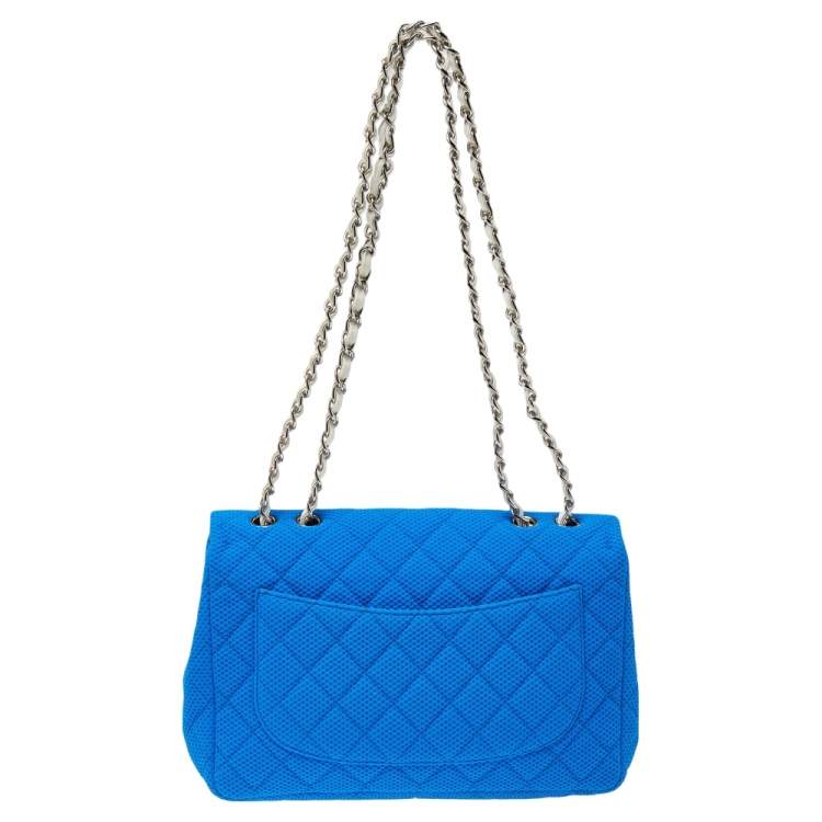 Pre Owned Chanel Blue Perforated Quilted Fabric Medium Classic Single Flap Bag