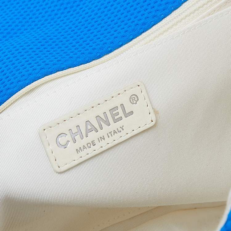 Pre Owned Chanel Blue Perforated Quilted Fabric Medium Classic Single Flap Bag