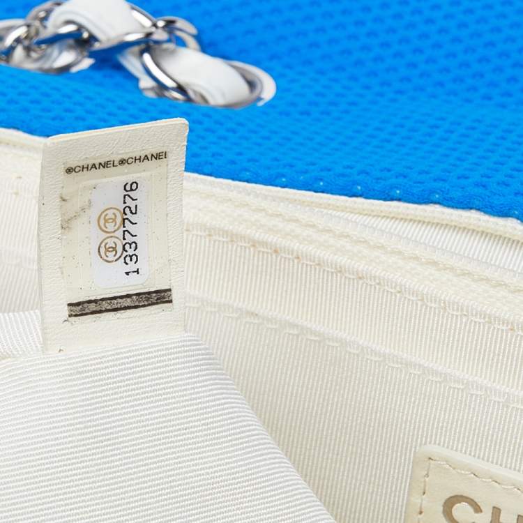 Pre Owned Chanel Blue Perforated Quilted Fabric Medium Classic Single Flap Bag