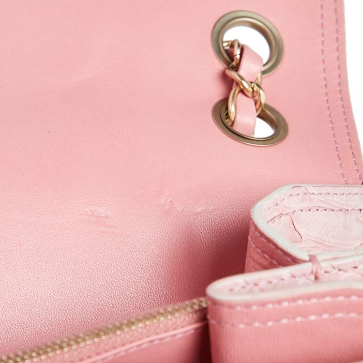 Pre Owned Chanel Pink Python Classic Flap Flat Bag