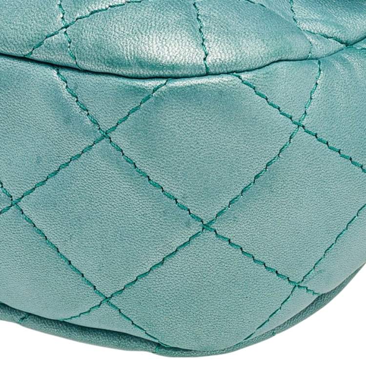 Pre Owned Chanel Metallic Green Quilted Leather Crystal CC Single Flap Shoulder Bag