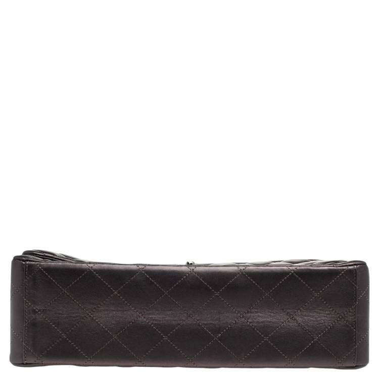 Pre Owned Chanel Metallic Grey Quilted Leather Maxi Classic Single Flap Bag