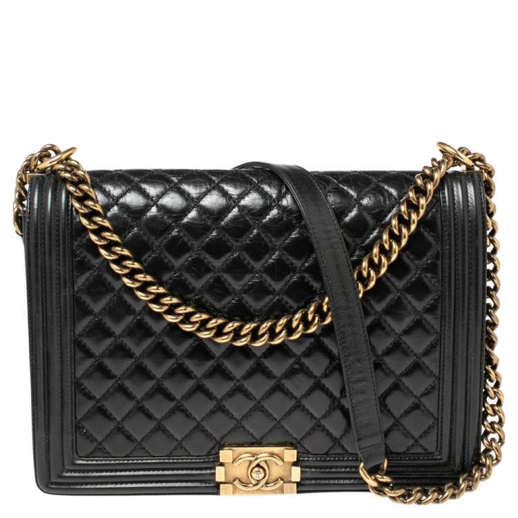 Chanel Black Quilted Crinkled Leather Large Boy Bag Chanel