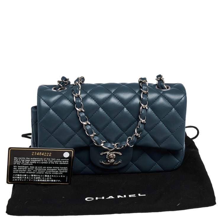 Pre Owned Chanel Blue Leather Mini Rectangle Classic Single Flap Bag