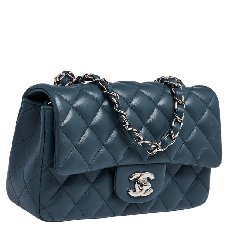 Pre Owned Chanel Blue Leather Mini Rectangle Classic Single Flap Bag