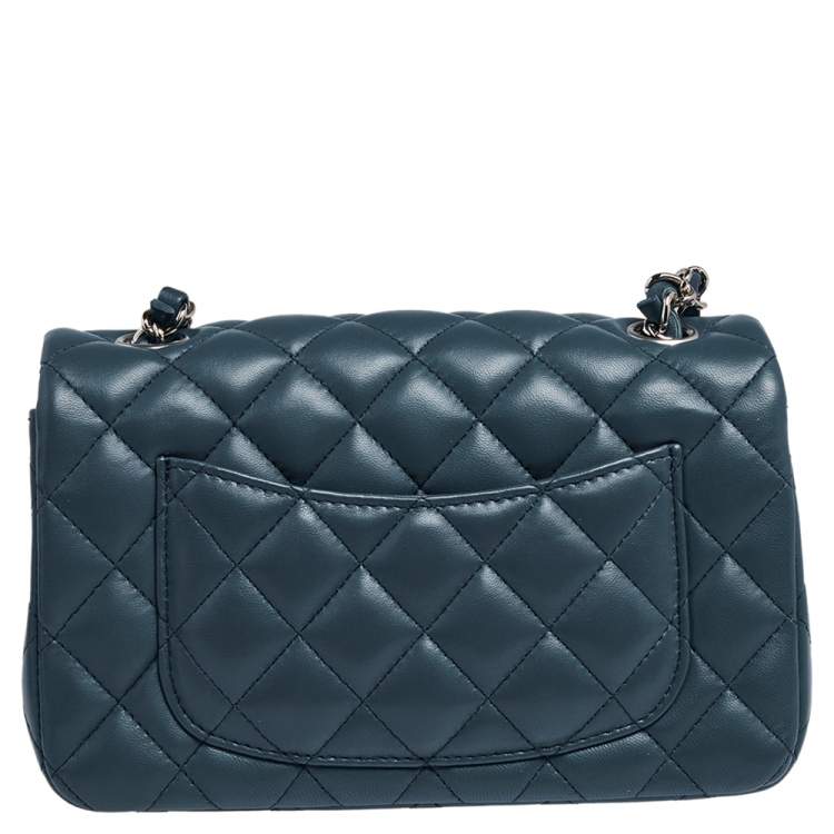 Pre Owned Chanel Blue Leather Mini Rectangle Classic Single Flap Bag