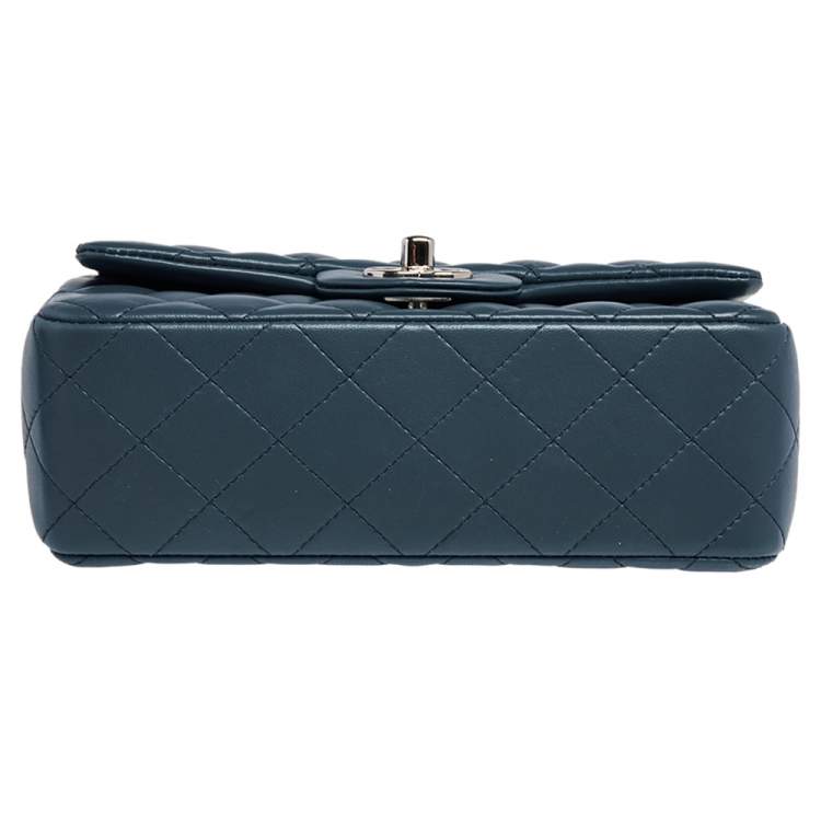 Pre Owned Chanel Blue Leather Mini Rectangle Classic Single Flap Bag