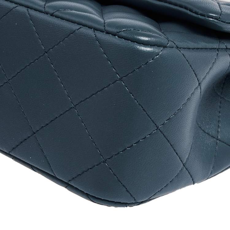 Pre Owned Chanel Blue Leather Mini Rectangle Classic Single Flap Bag