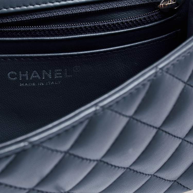 Pre Owned Chanel Blue Leather Mini Rectangle Classic Single Flap Bag