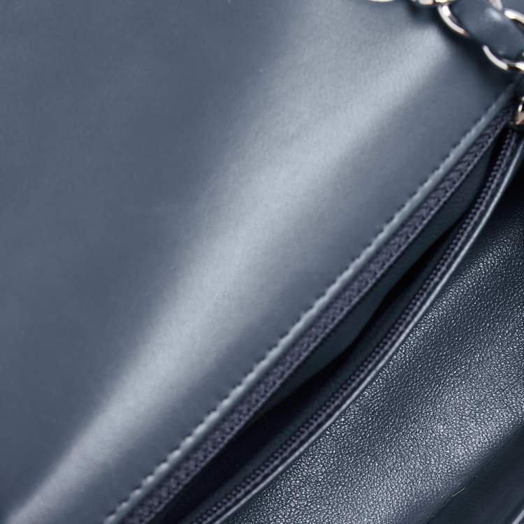 Pre Owned Chanel Blue Leather Mini Rectangle Classic Single Flap Bag