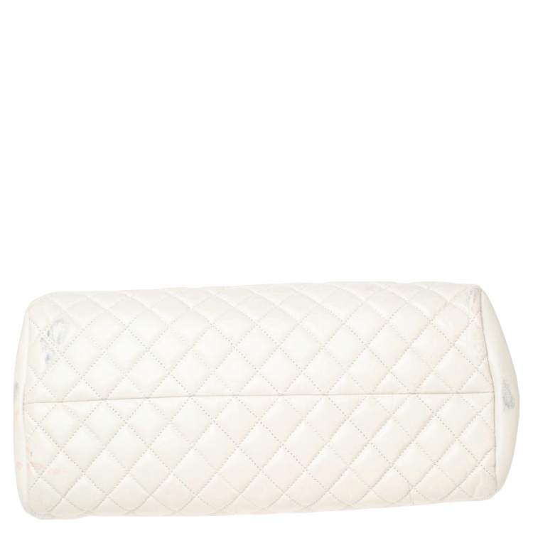 Pre Owned Chanel White Quilted Leather Just Mademoiselle Bowling Bag
