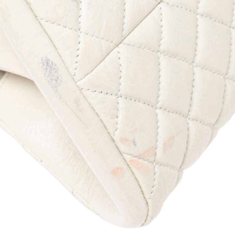 Pre Owned Chanel White Quilted Leather Just Mademoiselle Bowling Bag
