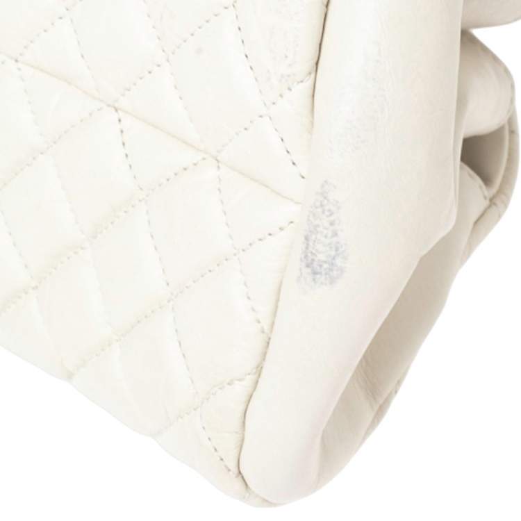 Pre Owned Chanel White Quilted Leather Just Mademoiselle Bowling Bag