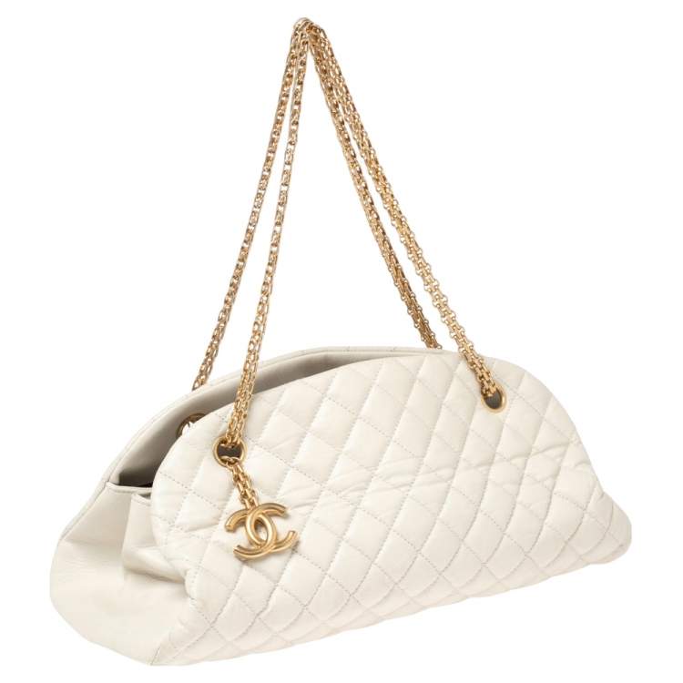 Pre Owned Chanel White Quilted Leather Just Mademoiselle Bowling Bag