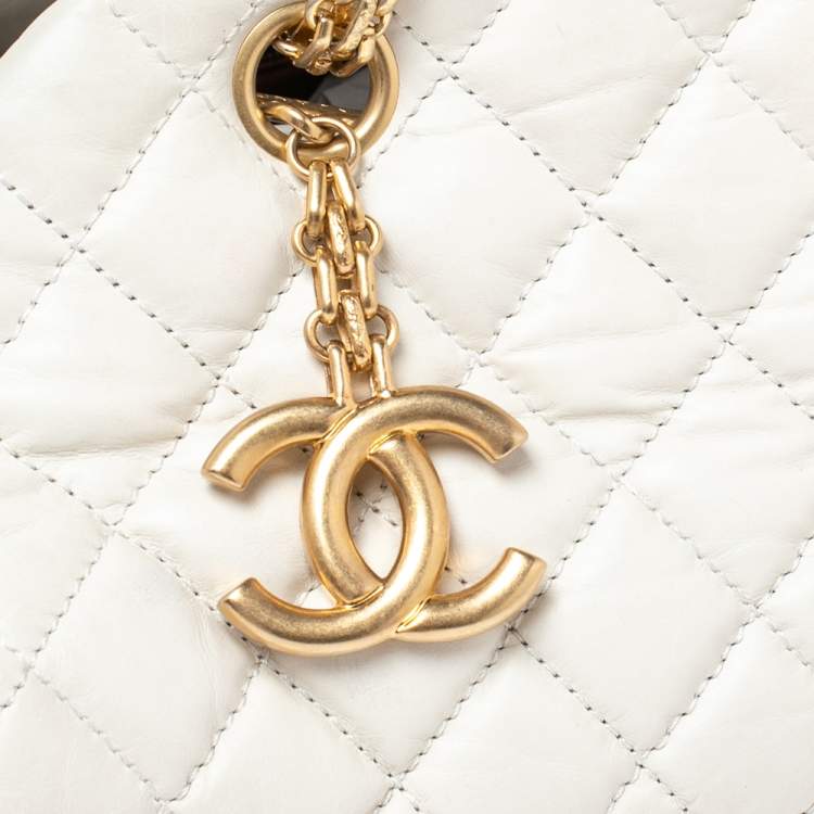 Pre Owned Chanel White Quilted Leather Just Mademoiselle Bowling Bag