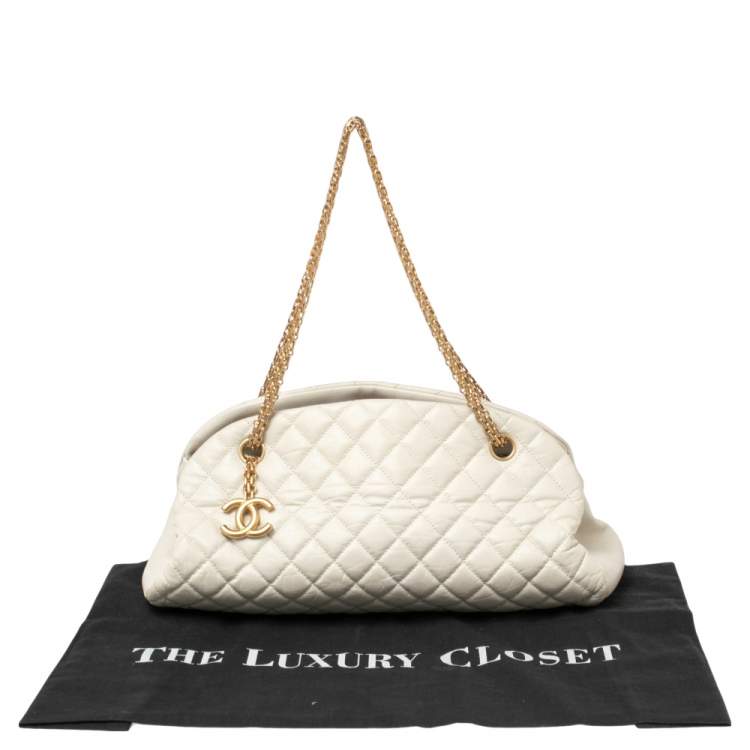 Pre Owned Chanel White Quilted Leather Just Mademoiselle Bowling Bag