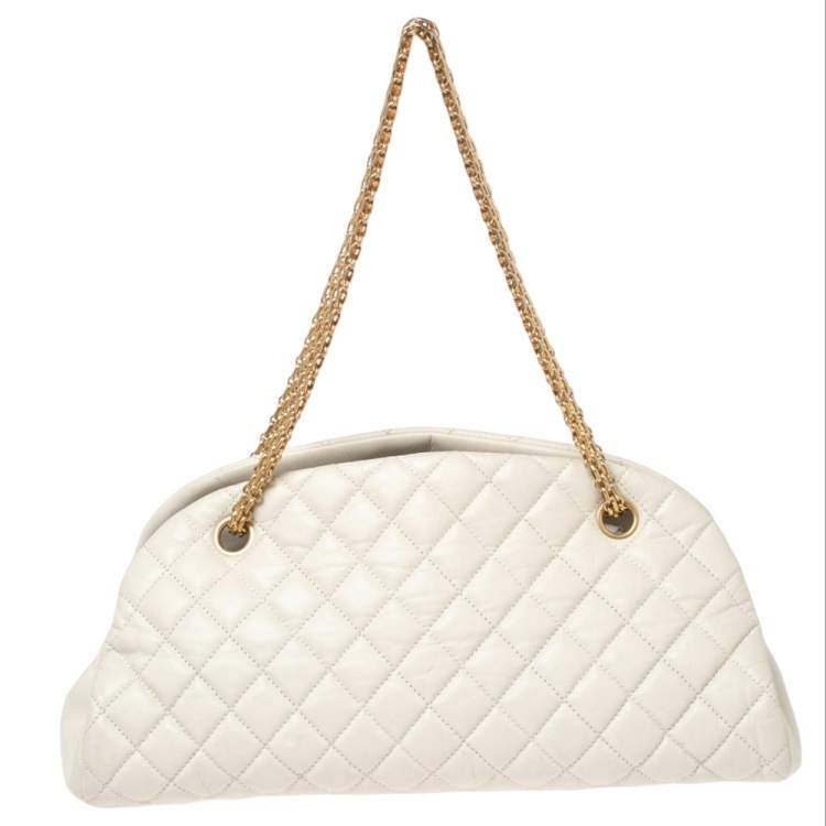 Pre Owned Chanel White Quilted Leather Just Mademoiselle Bowling Bag