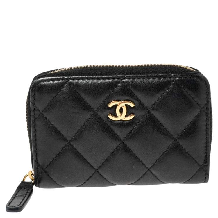 Pre Owned Chanel Black Quilted Leather Zipped Coin Pouch
