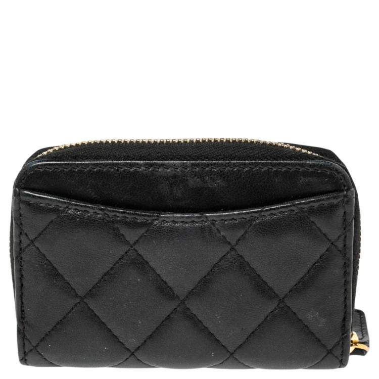 Pre Owned Chanel Black Quilted Leather Zipped Coin Pouch