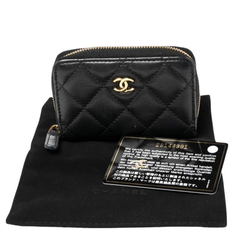 Pre Owned Chanel Black Quilted Leather Zipped Coin Pouch