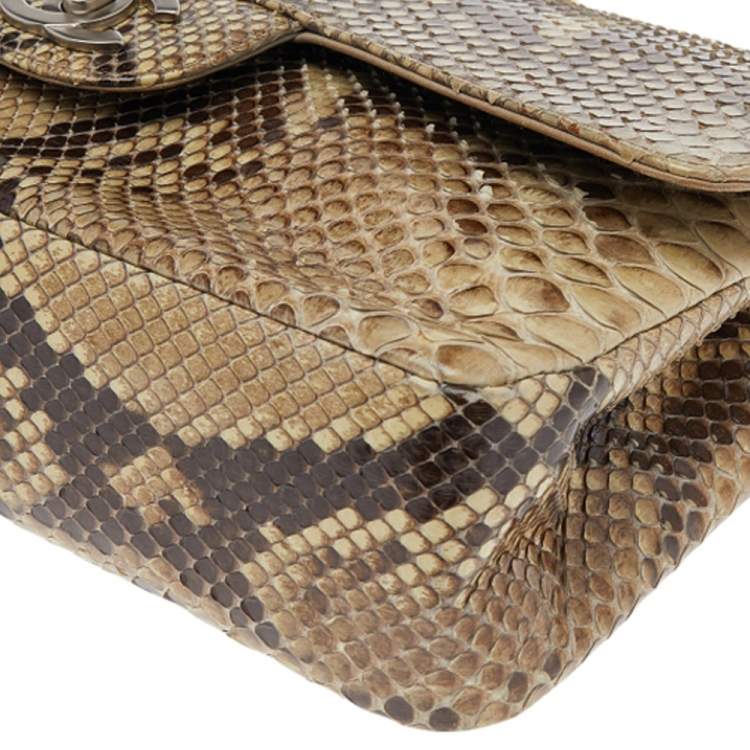Pre Owned Chanel Beige Python Leather Classic Flap Shoulder Bag