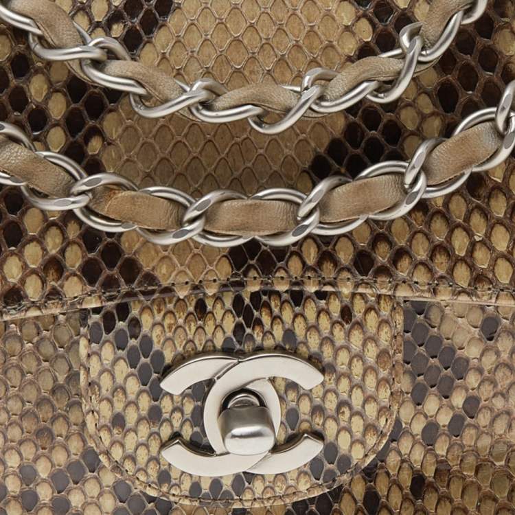 Pre Owned Chanel Beige Python Leather Classic Flap Shoulder Bag