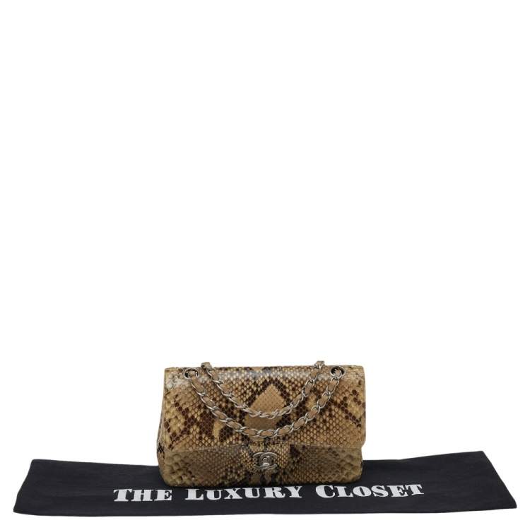 Pre Owned Chanel Beige Python Leather Classic Flap Shoulder Bag