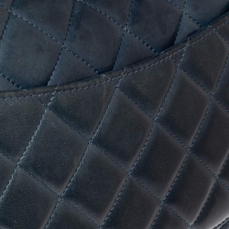Pre Owned Chanel Blue Quilted Lambskin Leather Jumbo Classic Single Flap Bag
