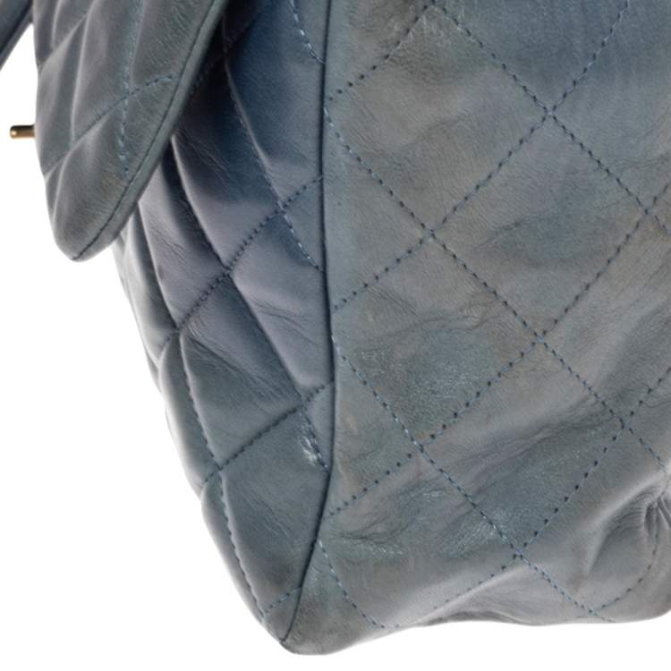 Pre Owned Chanel Blue Quilted Lambskin Leather Jumbo Classic Single Flap Bag