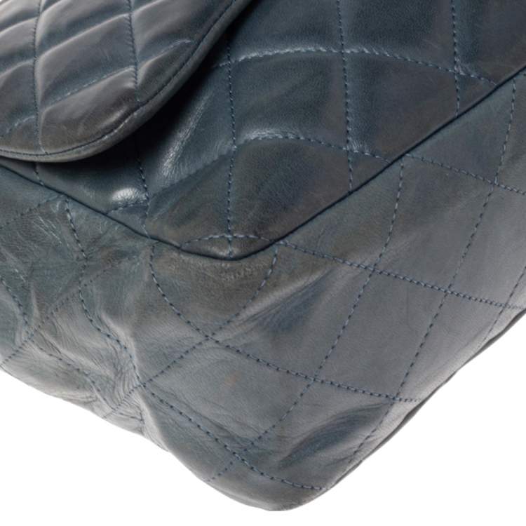 Pre Owned Chanel Blue Quilted Lambskin Leather Jumbo Classic Single Flap Bag