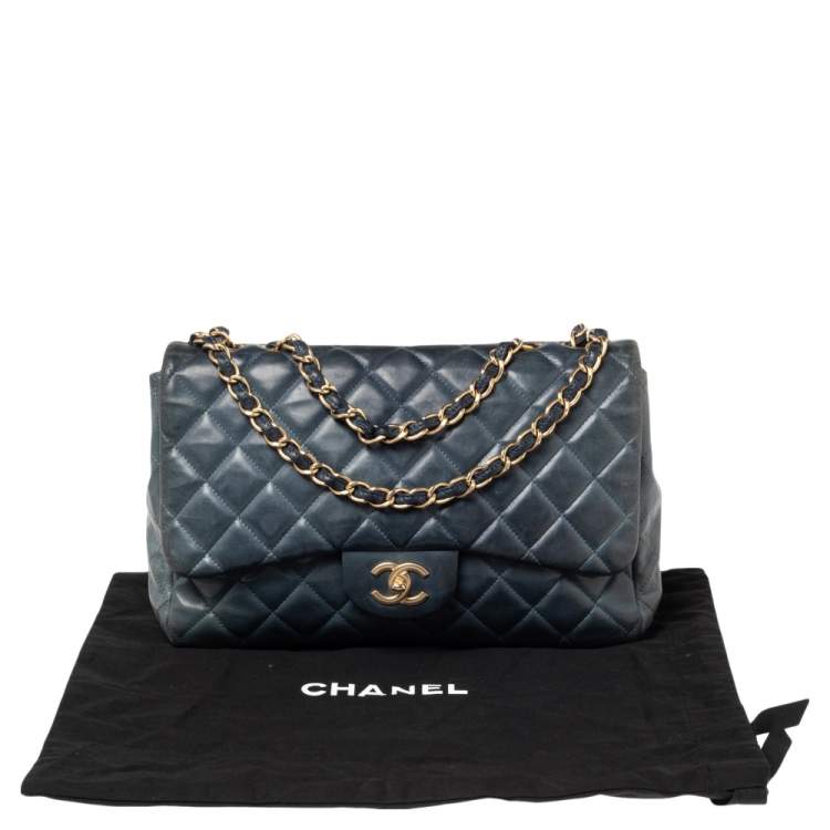 Pre Owned Chanel Blue Quilted Lambskin Leather Jumbo Classic Single Flap Bag