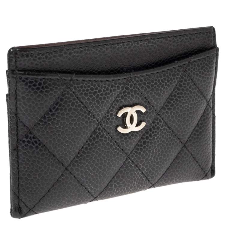 Pre Owned Chanel Black Quilted Leather CC Card Holder 
