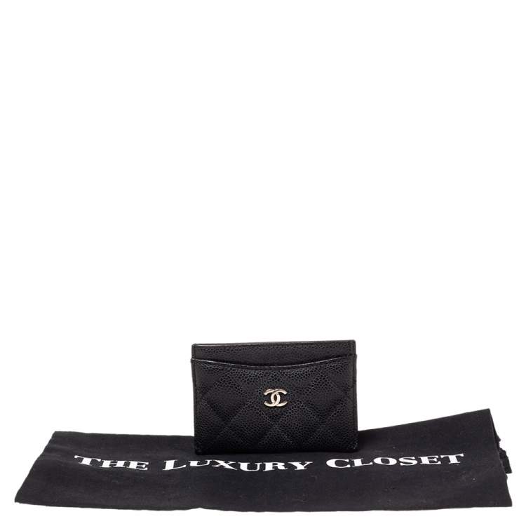 Pre Owned Chanel Black Quilted Leather CC Card Holder 