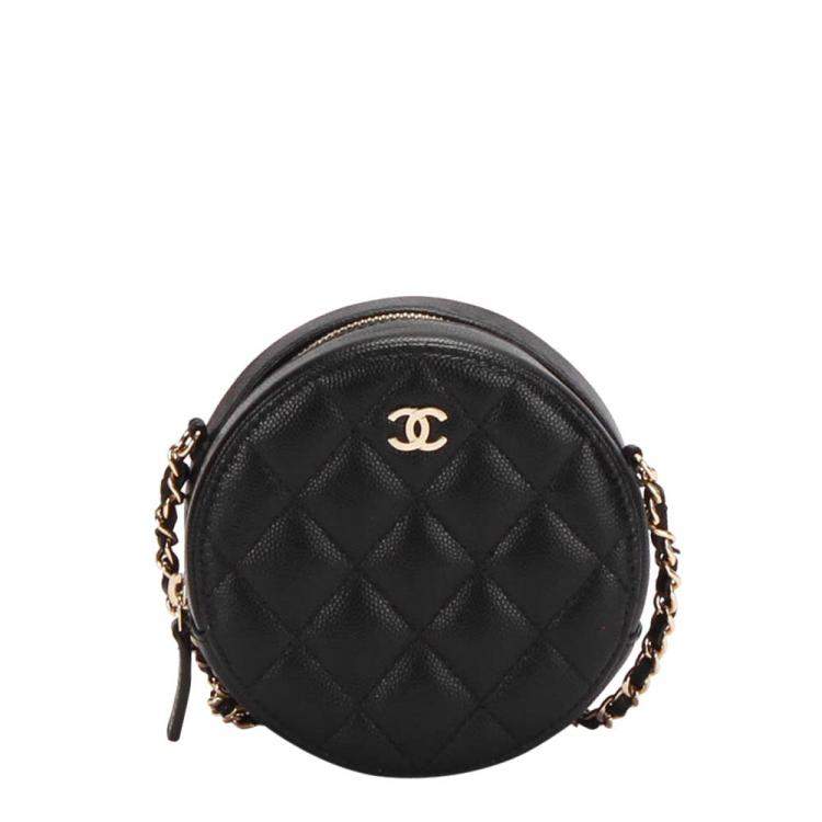Chanel Black Caviar Leather Round Chain Crossbody Bag Chanel