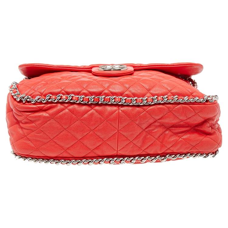 Pre Owned Chanel Red Quilted Leather Classic Single Flap Shoulder Bag