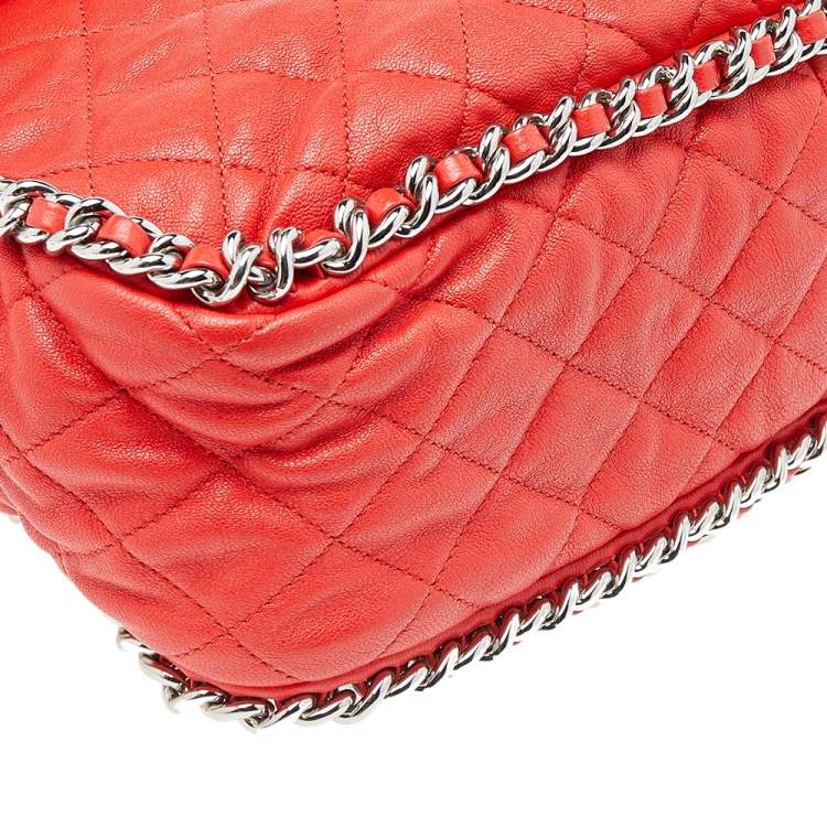Pre Owned Chanel Red Quilted Leather Classic Single Flap Shoulder Bag