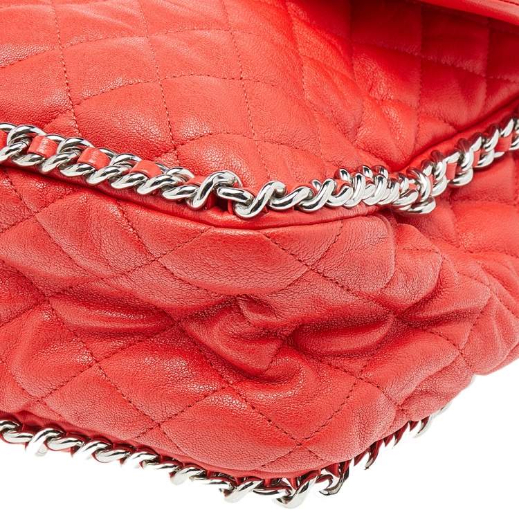 Pre Owned Chanel Red Quilted Leather Classic Single Flap Shoulder Bag